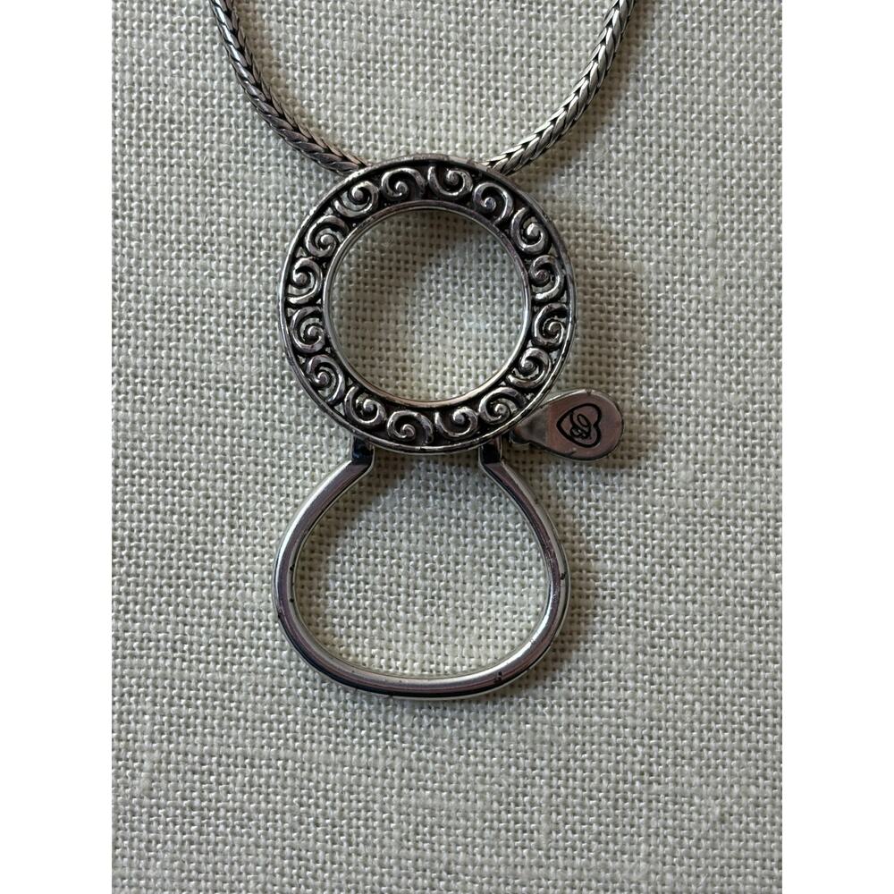 Brighton Long Silver Tone Necklace Scroll Circle Pendant Pre-Owned As Is